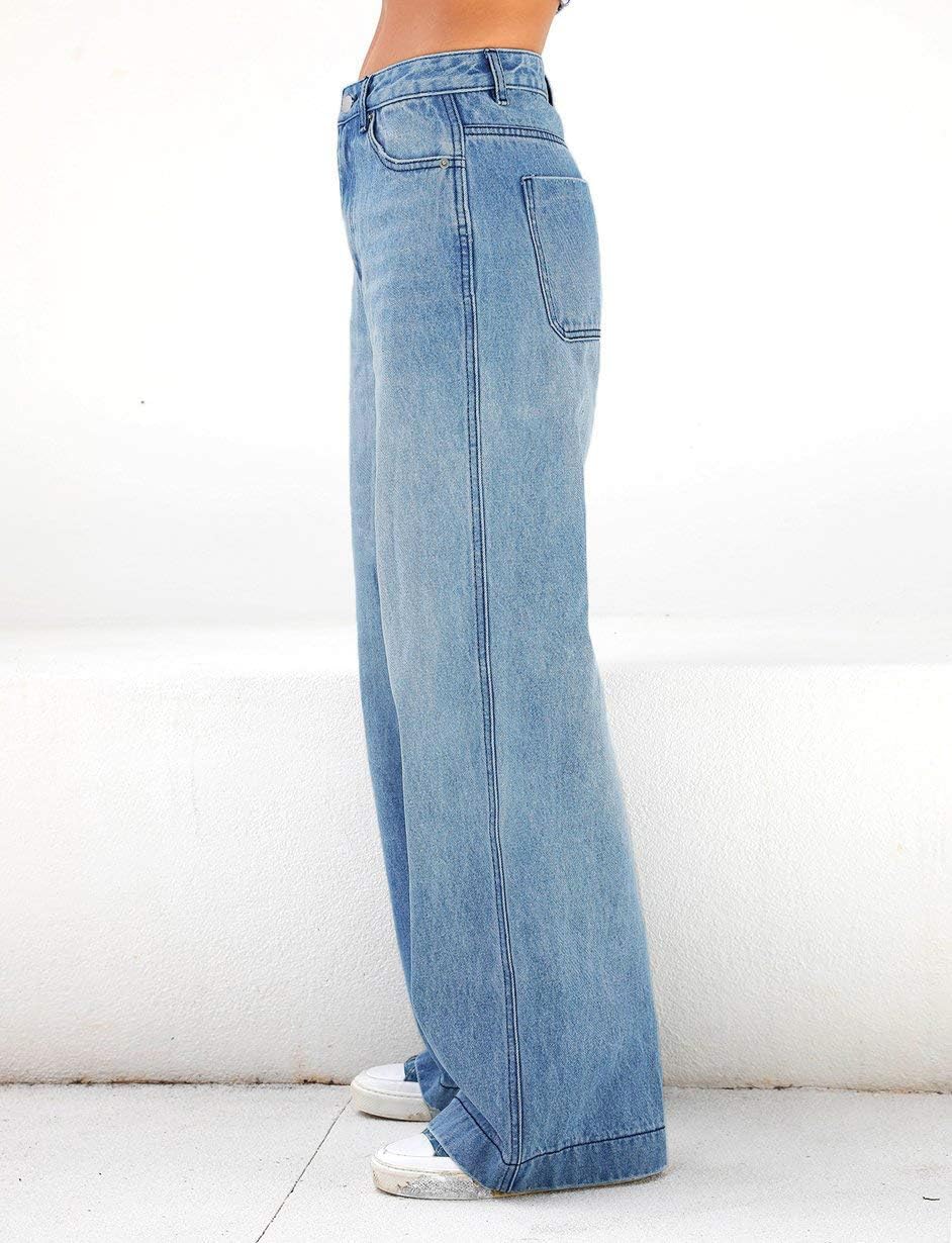 Women's 2026 Wide Leg Jeans Distress Mid Waist Denim Pants Vintage Y2K Trousers