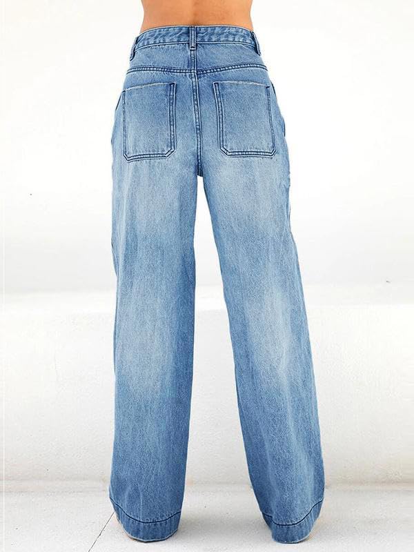 Women's 2026 Wide Leg Jeans Distress Mid Waist Denim Pants Vintage Y2K Trousers